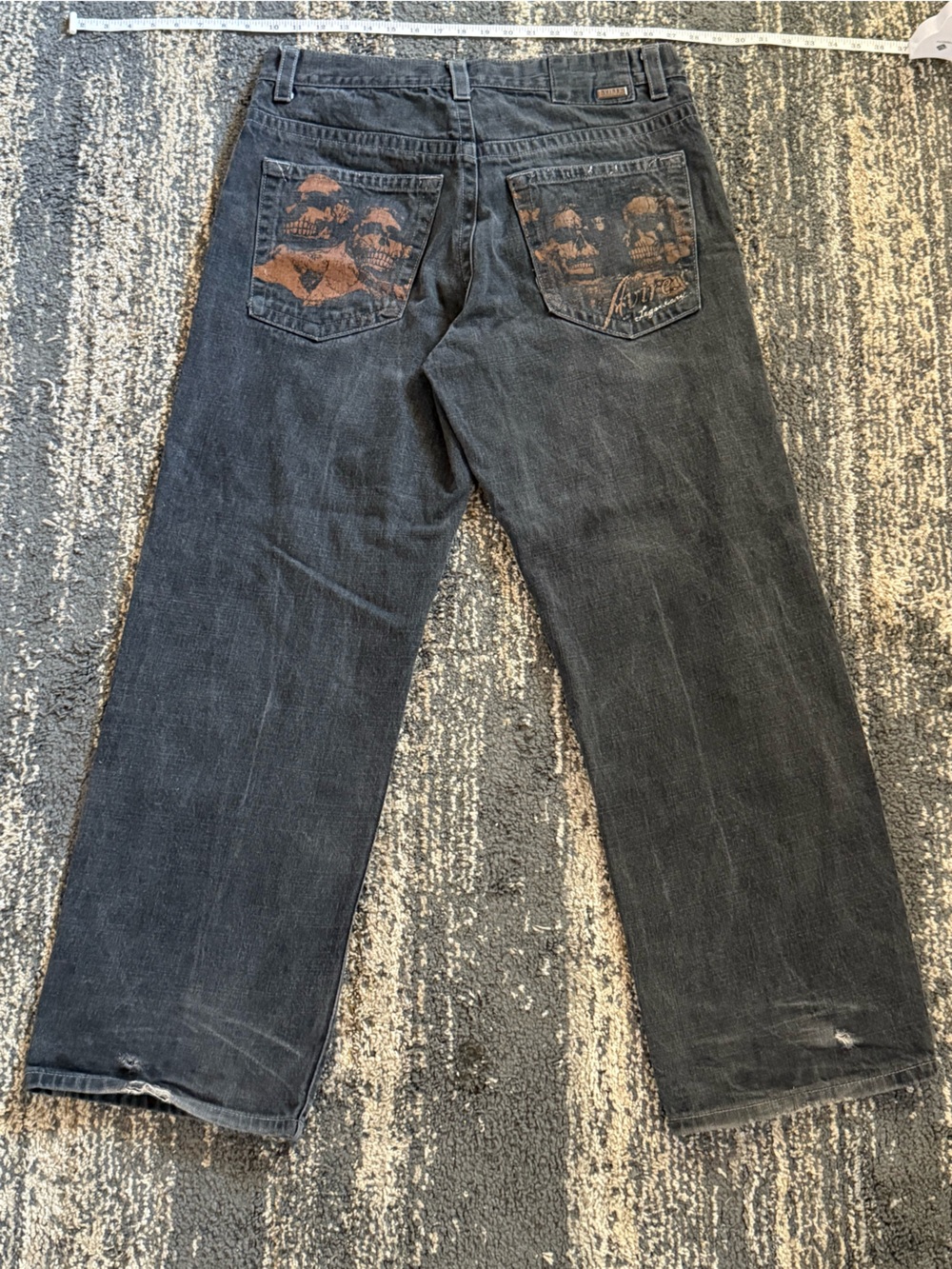 Avirex Men's Black Bootcut Jeans with Distressed Pocket Detail